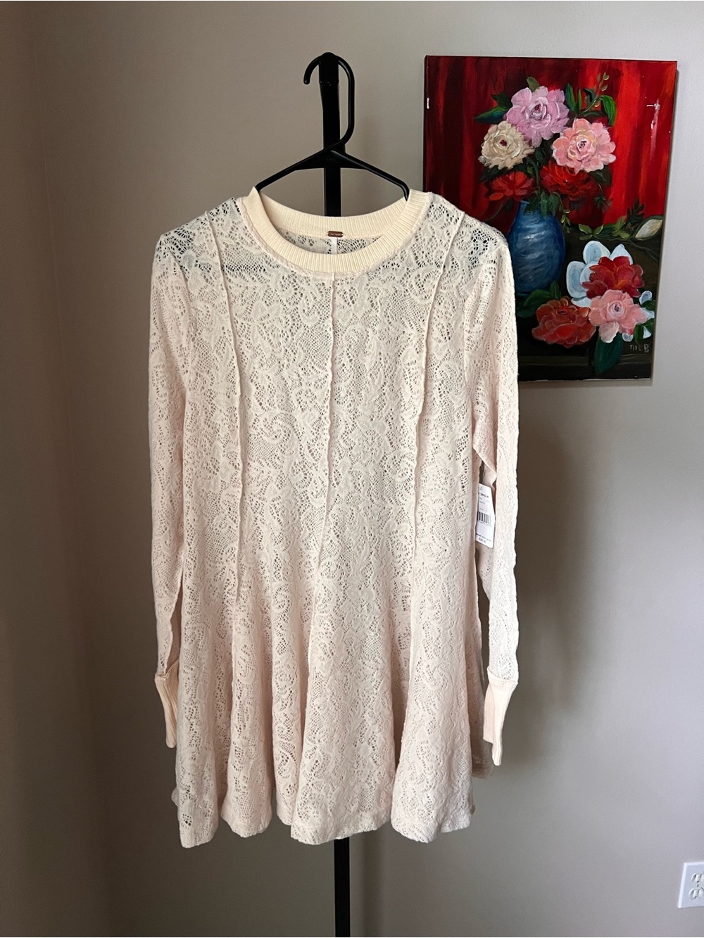 Free people coffee in the morning sheer Lace Long-Sleeve Swing Dress in Cream - Picture 2 of 8